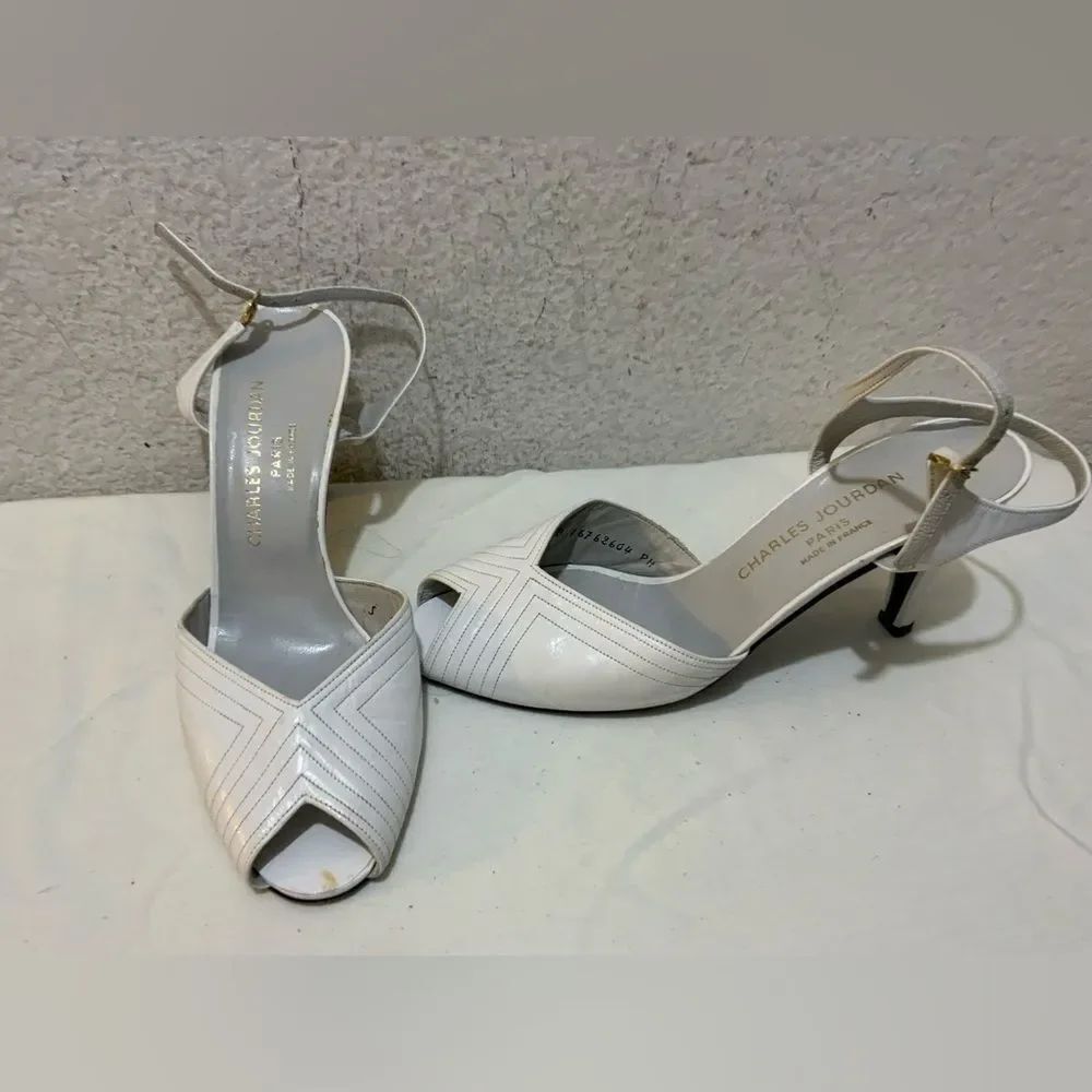 Vintage Charles Jourdan White Heels sandals Size 8S